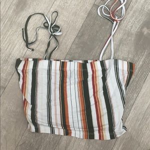 Forever 21 Tie Strap- Striped Crop Top